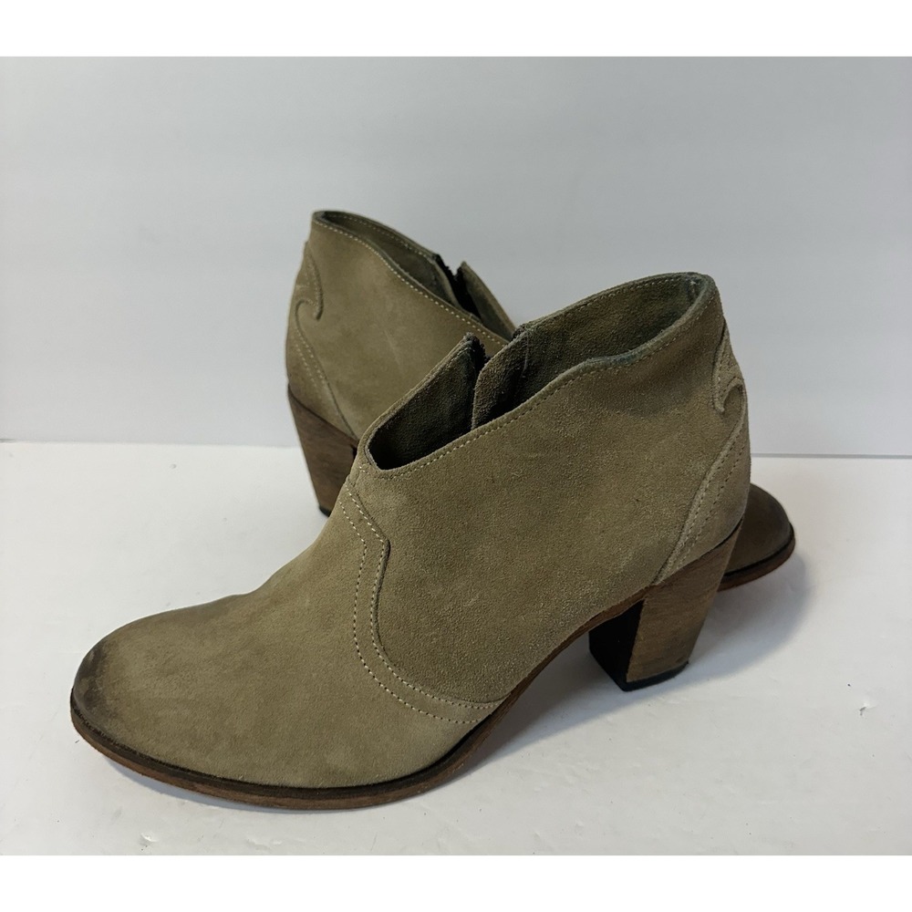 Johnston & Murphy Ankle Boots Womens Sz 7.5 Taupe Suede Side Zip Neutral Bootie